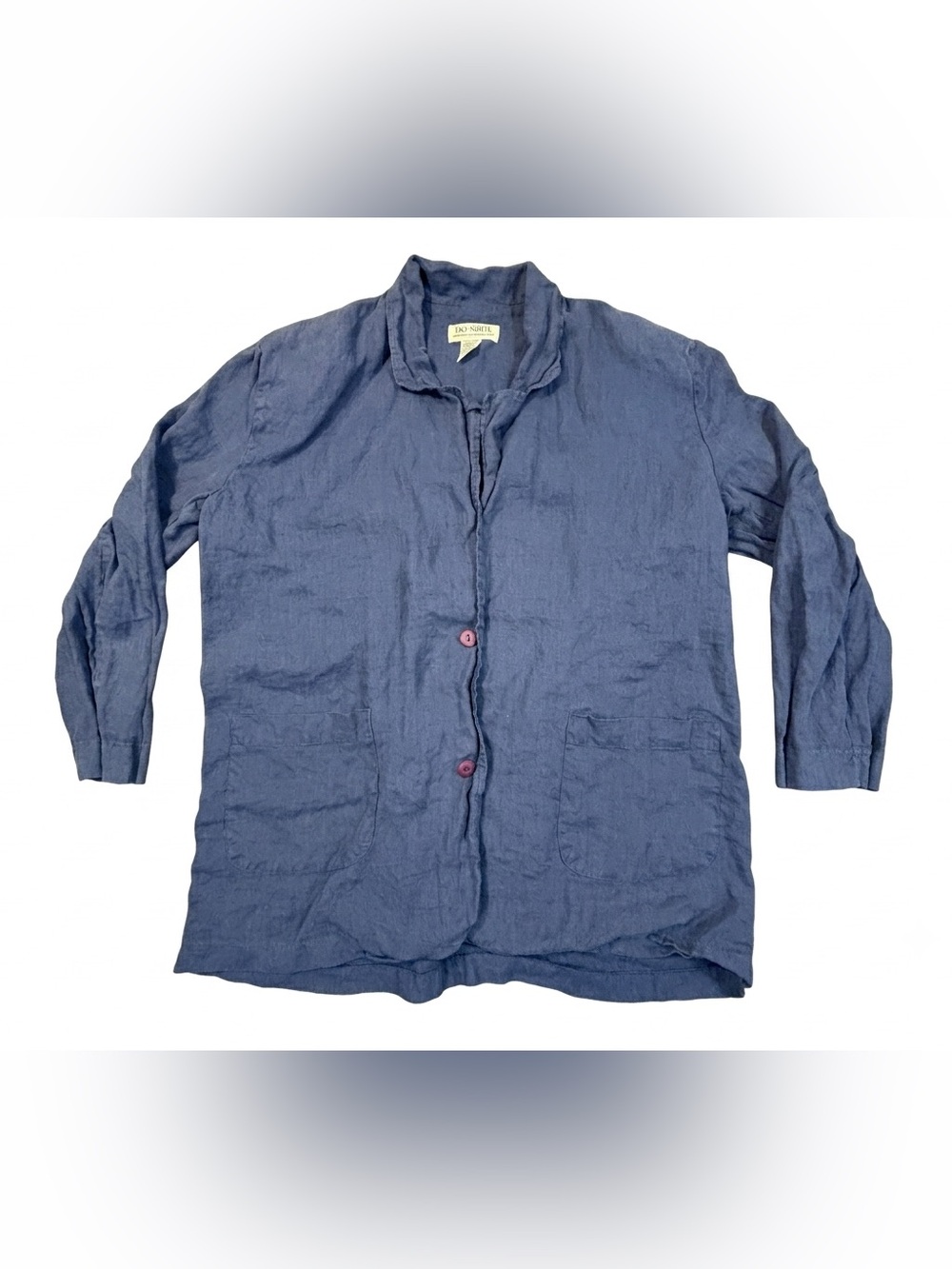 100% Linen Jacket Button Front Jacket Coat No Saint Women M Blue USA Vintage